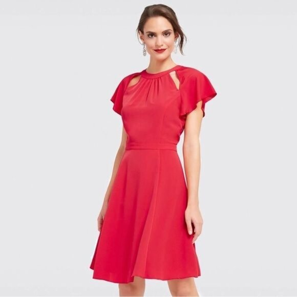 Draper James Solid Flutter Sleeve Mini Dress in Red Size 4 - Picture 4 of 9